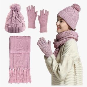 Lavender Knit Accessory Set (gloves, scarf, hat) BRAND NEW